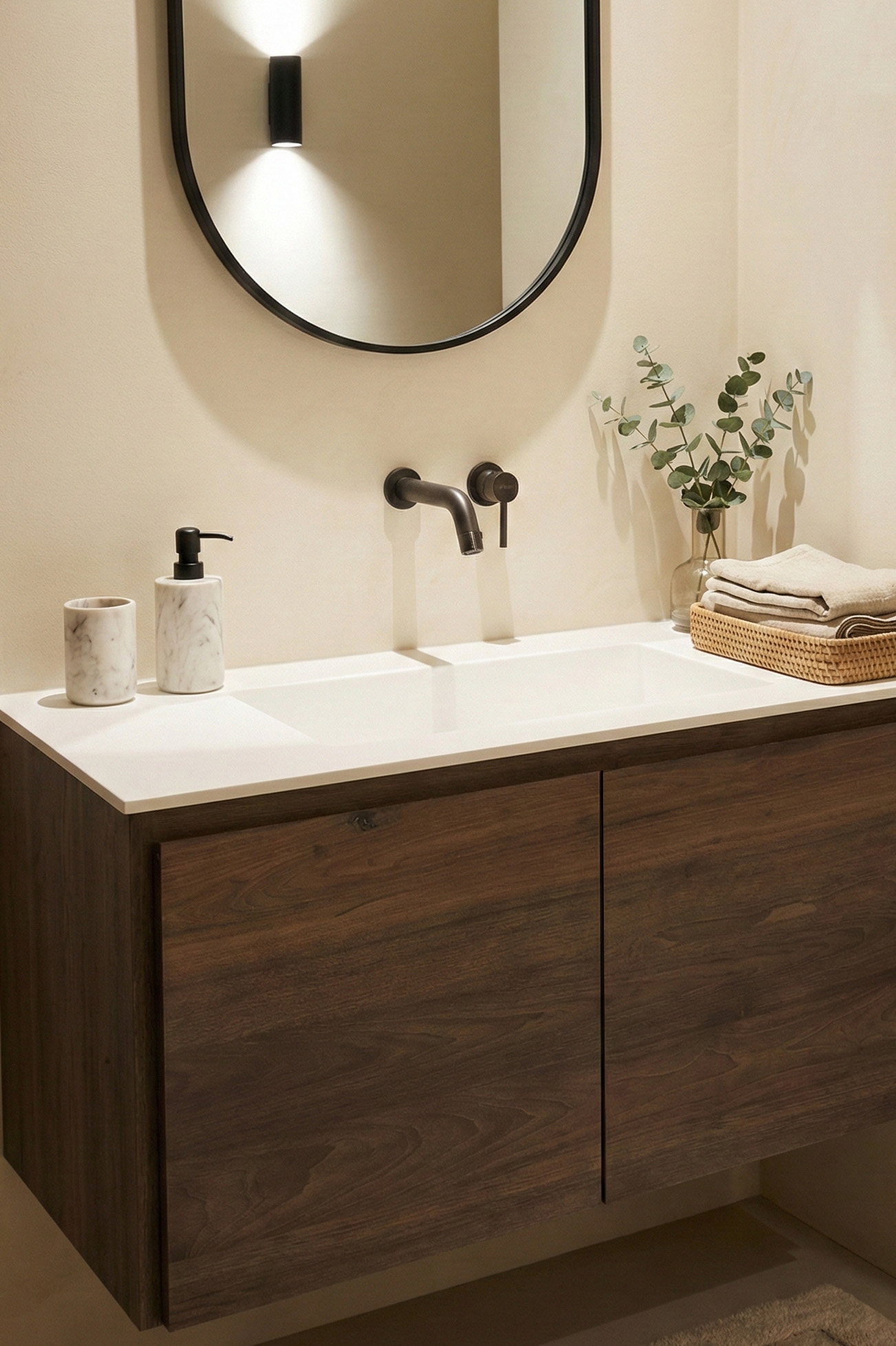 Toilet meubel met wasbak in massief noten - Budel